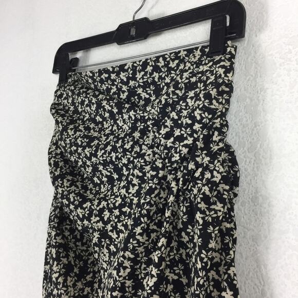 Zara Draped Black Moody Micro Floral Print Ruched Side Slit Midi Skirt XS - Picture 7 of 13
